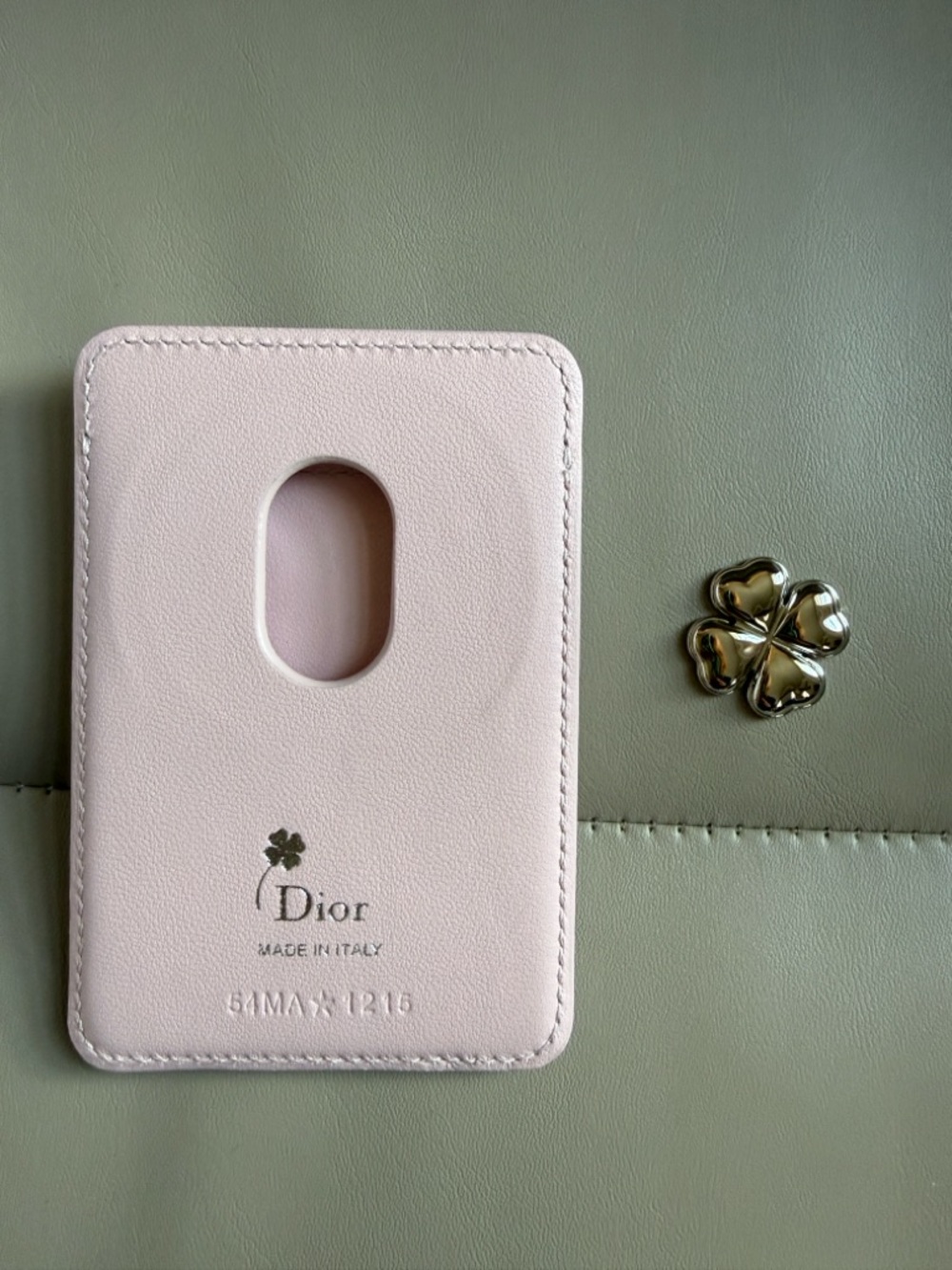 Dior Pale Pink Leather Cardholder with Gold Clover Accent - Picture 2 of 4